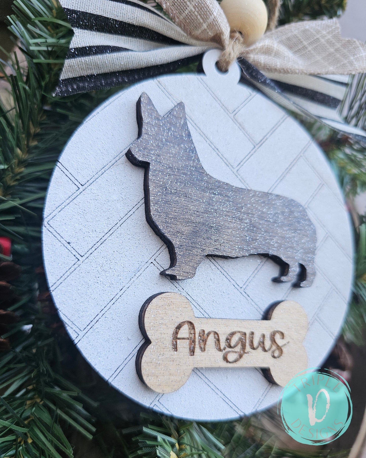 Personalized  Bone and Dog Silhouette Christmas Ornament