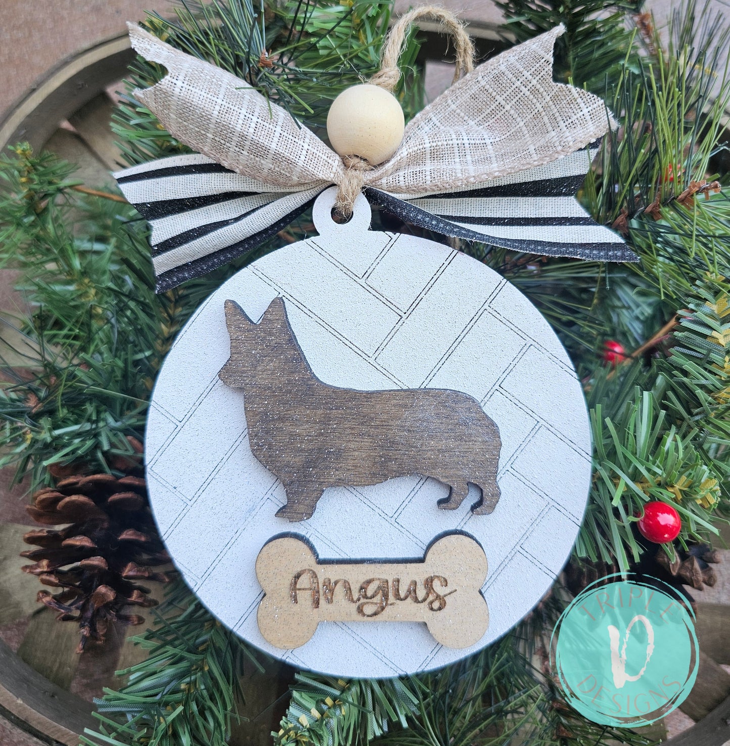 Personalized  Bone and Dog Silhouette Christmas Ornament